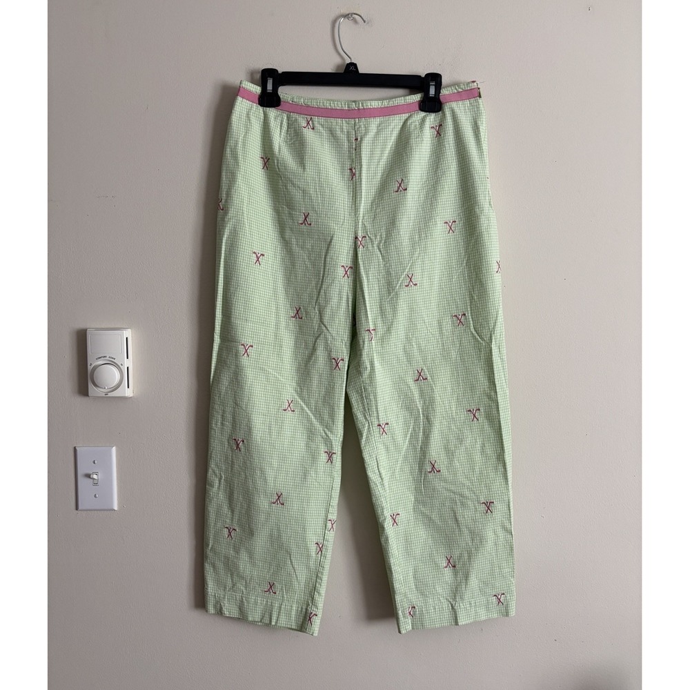 David Brooks Golf Pants Womesn 12 Large Gingham Green‎ Pink Preppy